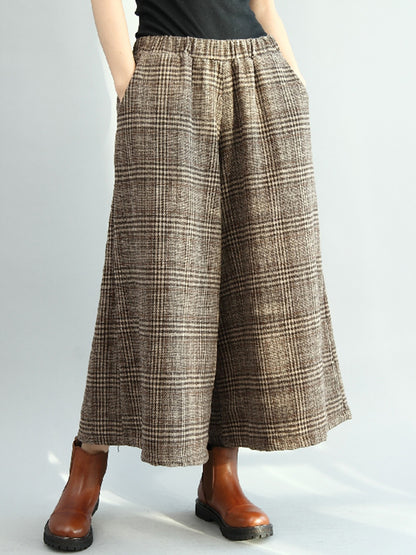 flowersverse Vintage Loose Wide Leg Checkered Elastic Waist Pants