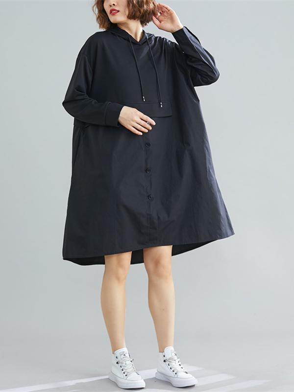 flowersverse Loose Splicing Asymmetrical Hoodie Dress