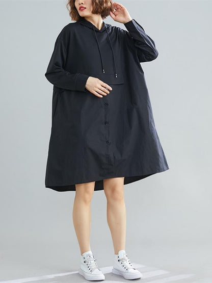 flowersverse Loose Splicing Asymmetrical Hoodie Dress