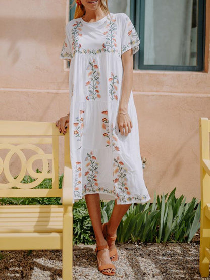 flowersverse Round Neck Cotton Holiday Floral Dress