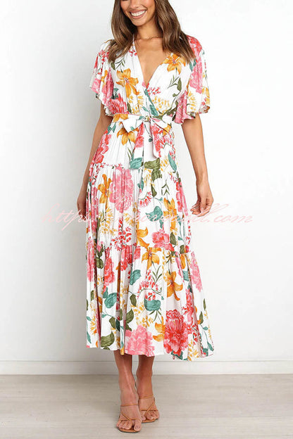 flowersverse Melody of Summer Floral Ruffle Midi Dress