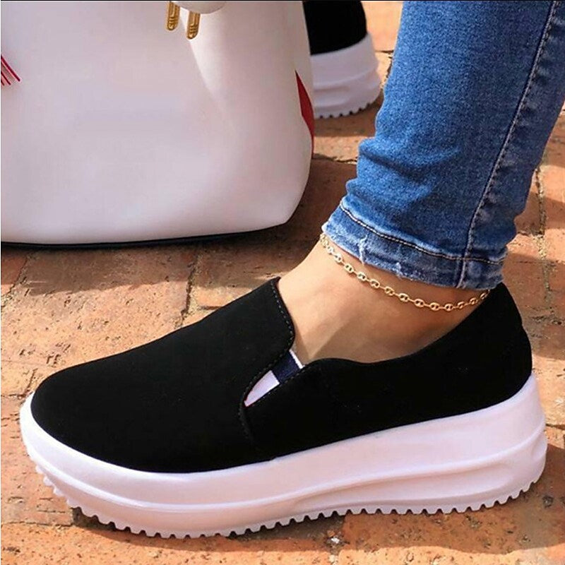 flowersverse Women's Flats Plus Size Flat Heel Round Toe Leather Elastic Band Solid Color Black White Red