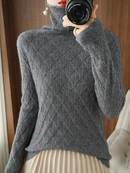 flowersverse Solid Color Long Sleeves High-Neck Sweater Tops