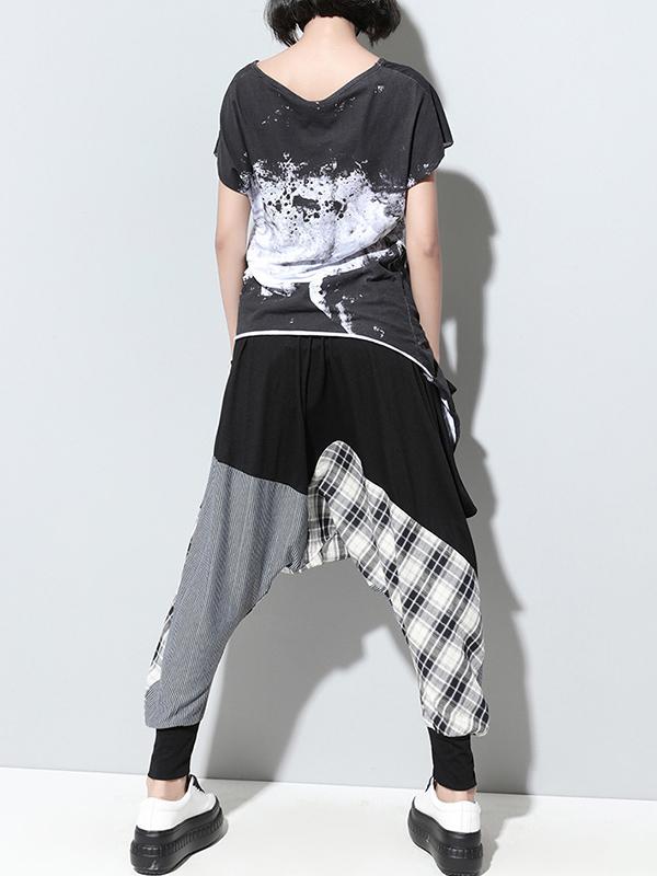 flowersverse Loose Plaid Split-joint Harem Pants