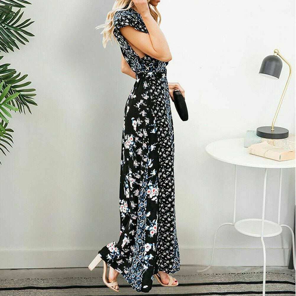 flowersverse Women Boho Floral Long Maxi Loose Dress Evening Party Beach Sundress