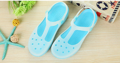 flowersverse Summer Women Sandals Jelly Flat Shoes Waterproof Female Ankle Buckle Slippers Soft Light Slides Comfortable Beach Shoes