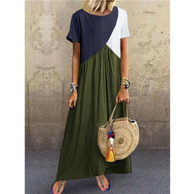 flowersverse Summer Dress For Women Ladies Boho Maxi Dress Casual Short Sleeve Office Dress Holiday Beach Sundress Plus Size