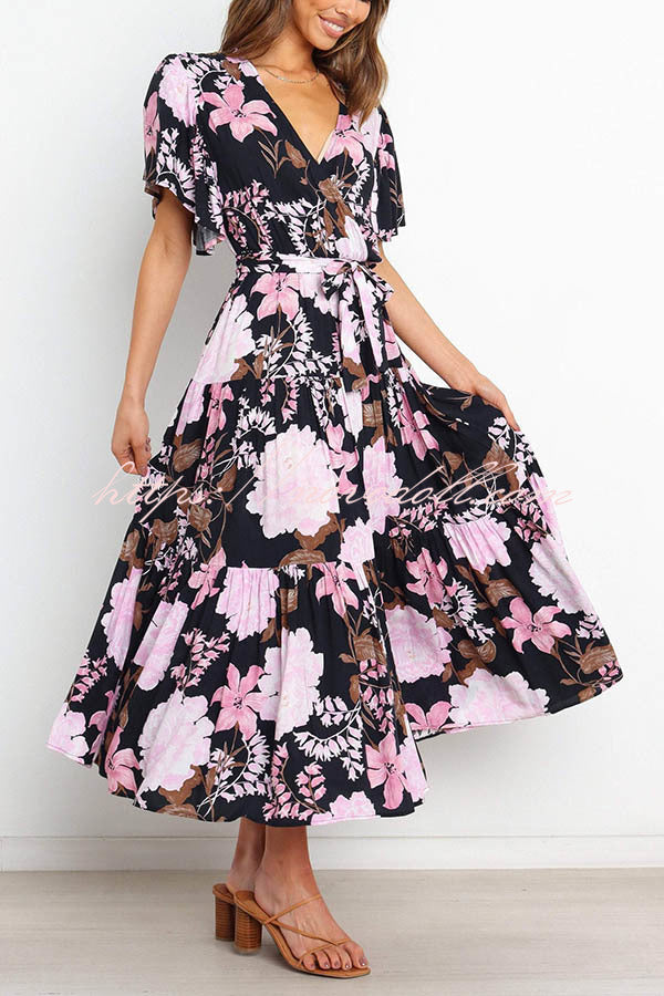 flowersverse Melody of Summer Floral Ruffle Midi Dress