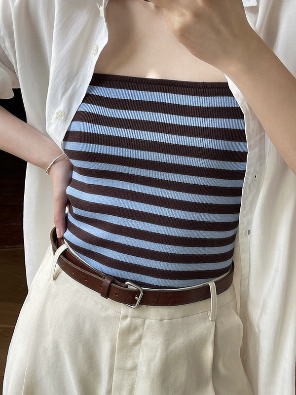 flowersverse Simple Casual Striped Strapless Top