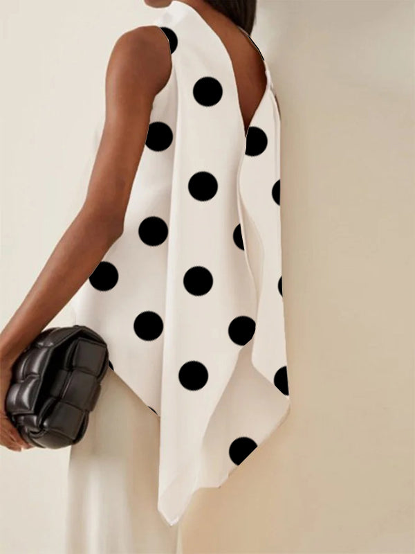 flowersverse Fashion Polka Dot Asymmetric Split-Joint Sleeveless Vest