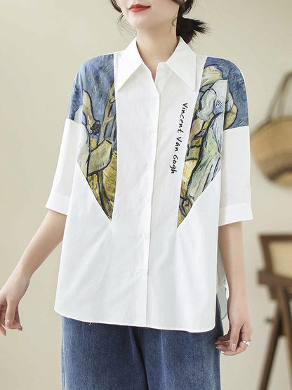 flowersverse Printed Half Sleeves Loose Lapel Blouses&shirts Tops