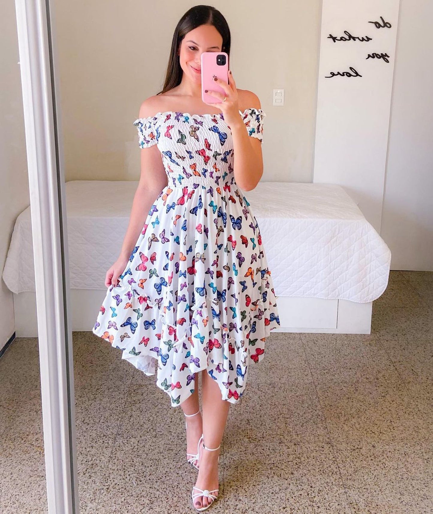 flowersverse Off Shoulder Floral Ruffle Short Sleeve Midi Dress