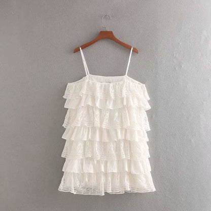 flowersverse White Dress Lace Condole Belt Party Embroidery Summer Mini Women Dress