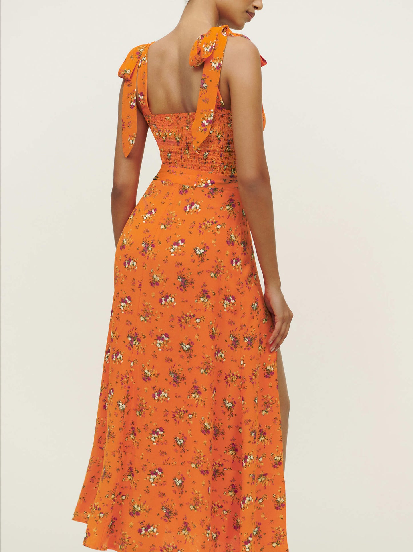 flowersverse BUDDING BEAUTY SPLIT FLORAL MAXI DRESS - ORANGE