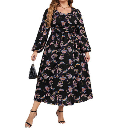 flowersverse Printed Loose Chic Slim Waist Slim Fit High Waist Long Sleeve Floral Dress Women