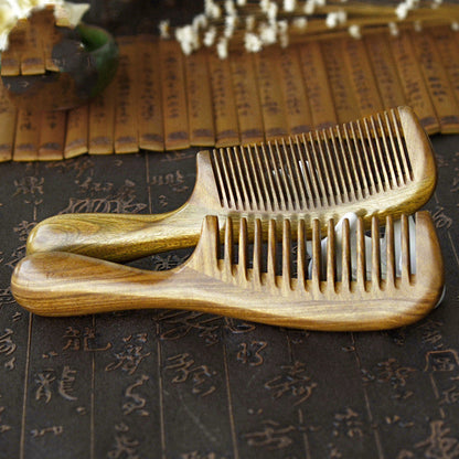 flowersverse Round Handle Massage Scalp Authentic Green Sandalwood Comb