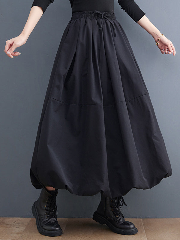 flowersverse Urban Loose Drawstring High Waisted Black Bubble Skirt