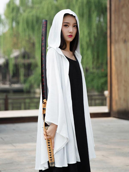 flowersverse Simple Solid Loose Batwing Sleeve Hood Cape