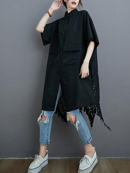 flowersverse Loose Split-Joint Hollow Solid Long Blouse