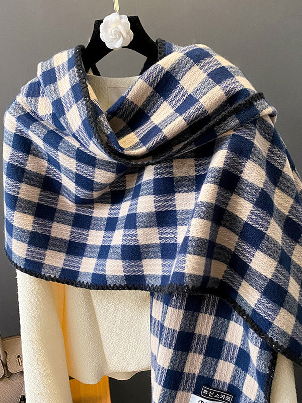 flowersverse Vintage Imitated Cashmere Plaid Shawl&Scarf