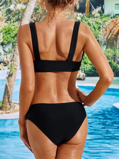 flowersverse Sexy Lace Plain V neck Bikinis Two-Piece Set