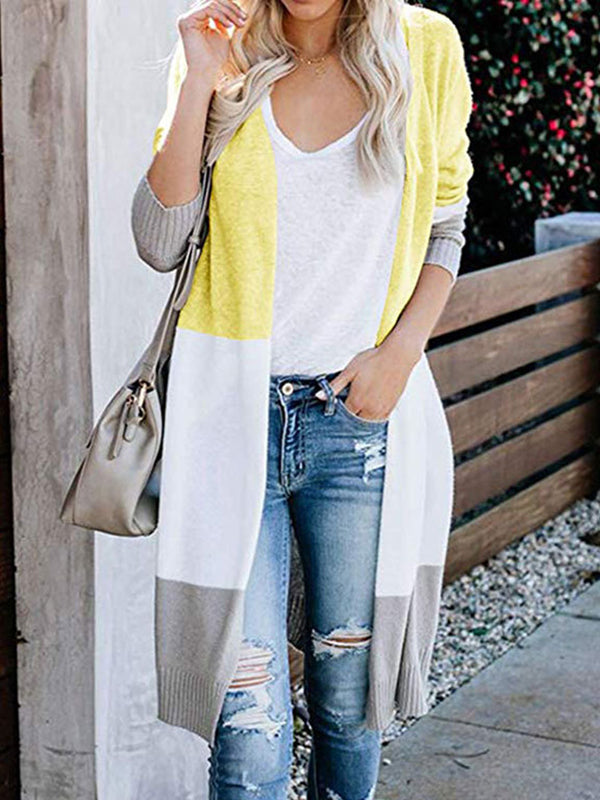 flowersverse Contrast Color Long Sleeves Loose V-Neck Cardigan Tops