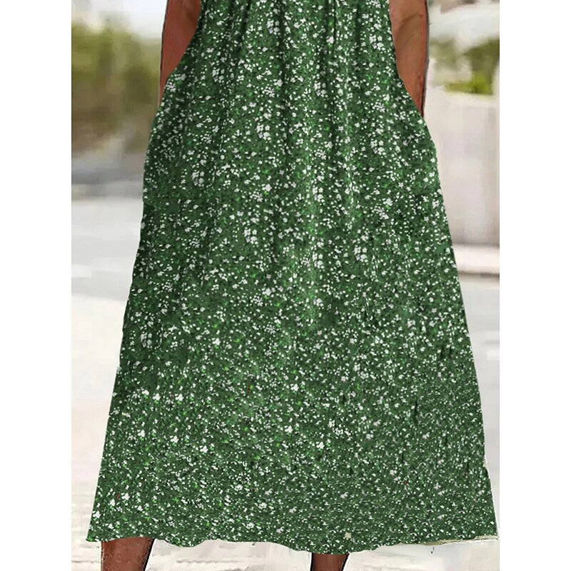 flowersverse Women's Casual Dress Tank Dress Floral Dress Floral Ruched Button V Neck Midi Dress Fashion Modern Outdoor Daily Sleeveless Regular Fit Green Spring Summer S M L XL XXL