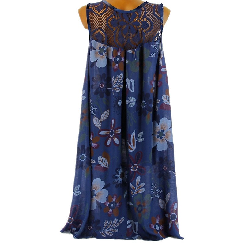 flowersverse Women's Plus Size Curve A Line Dress Floral Round Neck Lace Sleeveless Spring Summer Casual Knee Length Dress Causal Daily Dress / Print