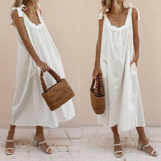 flowersverse Fashion Women Ladies Summer Boho Holiday Strappy Floral Long Dress Sleeveless Casual Loose Party Beach Sundress New