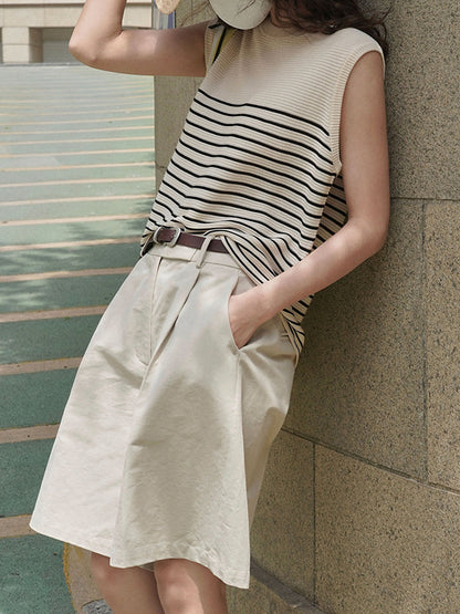 flowersverse Striped Loose Sleeveless Round-neck Vest Top