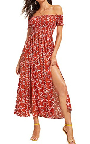 flowersverse Bohemian Floral Print Dress for Women's Casual Fashion