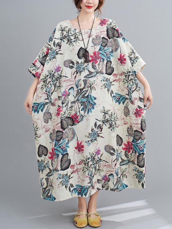 flowersverse Vintage Floral Round-Neck Dress