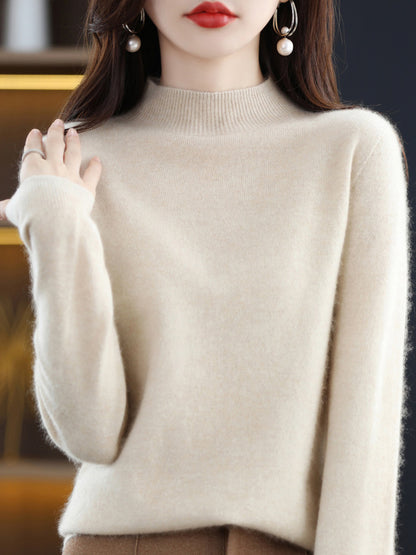 flowersverse Office Long Sleeves Solid Color High-Neck Sweater Tops Pullovers