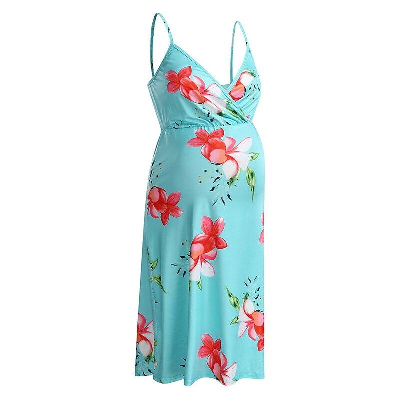 flowersverse Women‘s Baby Shower Maternity Dress Casual Dress Floral Dress Slip Dress Floral Midi Dress Sleeveless Backless Print Strap Basic Holiday Red Light Sky Blue Spring Summer S M L XL XXL