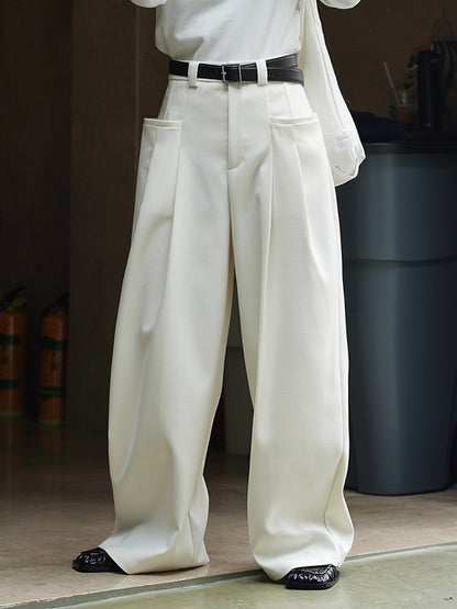 flowersverse Loose Pleated Solid Color Wide Leg Pants Bottoms