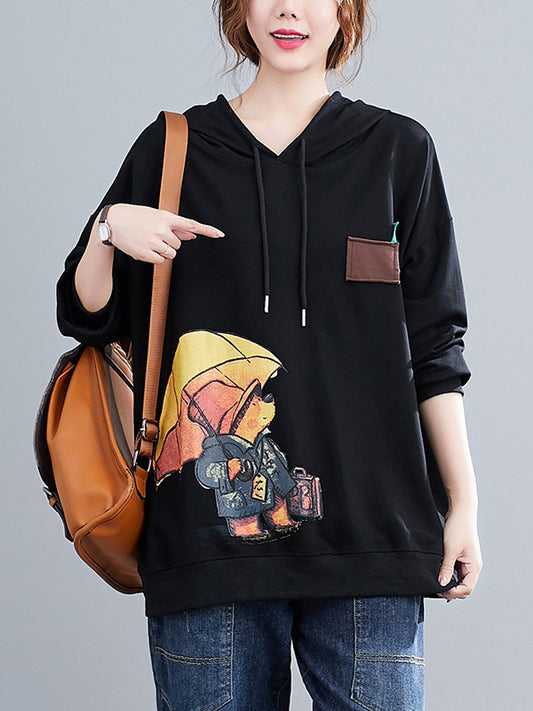 flowersverse Original Cartoon Printed Drawstring Hoodies