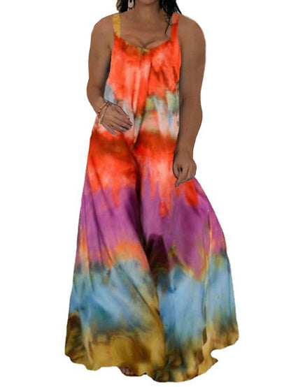 flowersverse Women's Plus Size Casual Dress Slip Dress Tie Dye Long Dress Maxi Dress Sleeveless Backless Print Strap Fashion Daily Yellow Pink Spring Summer L XL XXL 3XL 4XL