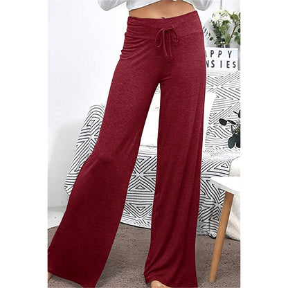 flowersverse Women's Plus Size Loungewear Pants Nighty 1 PCS Pure Color Fashion Simple Comfort Home Daily Vacation Cotton Breathable Long Pant Elastic Waist Basic Spring Summer Black Wine