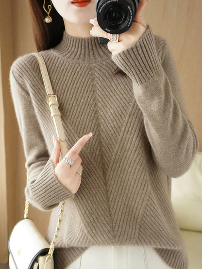 flowersverse Urban Long Sleeves Solid Color Half Turtleneck Sweater Tops