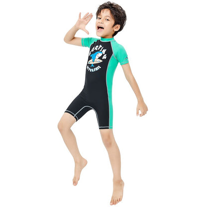 flowersverse Dive&Sail Boys One Piece Swimsuit UPF50+ Lightweight Quick Dry Short Sleeve Swimwear Bodysuit Back Zip Swimming Surfing Beach Sailing Printed Summer