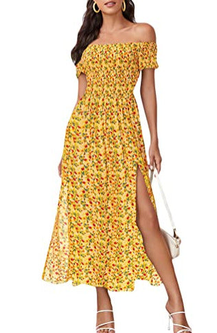 flowersverse Bohemian Floral Print Dress for Women's Casual Fashion