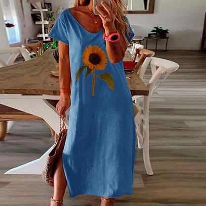 flowersverse Women's Plus Size Casual Dress Floral Crew Neck Print Short Sleeve Spring Summer Casual Maxi long Dress Daily Holiday Dress