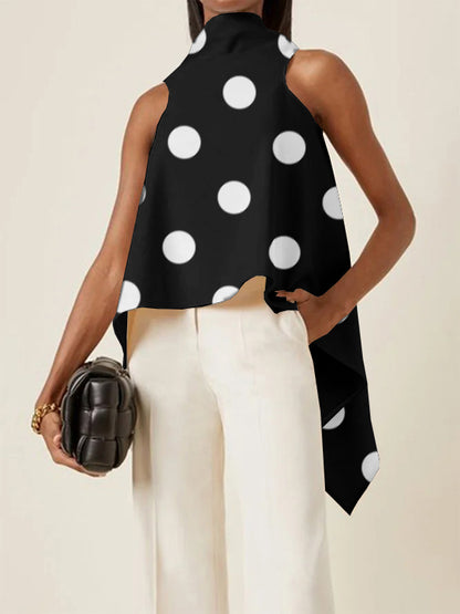 flowersverse Fashion Polka Dot Asymmetric Split-Joint Sleeveless Vest