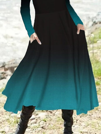 flowersverse Ethnic Crew Neck Casual Long Sleeve A-Line Dress