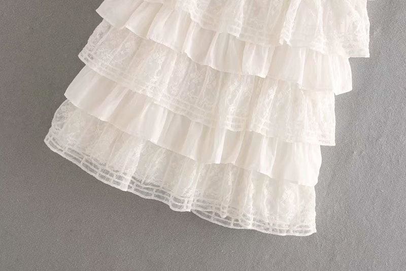 flowersverse White Dress Lace Condole Belt Party Embroidery Summer Mini Women Dress