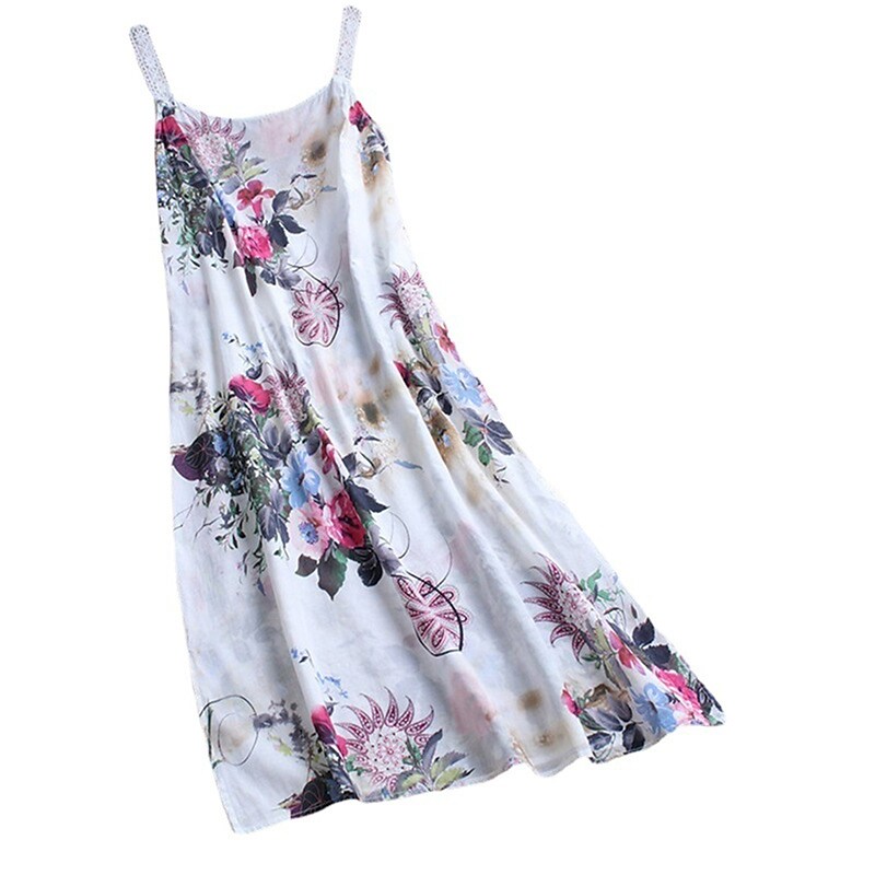 flowersverse Women's Plus Size Casual Dress Slip Dress Floral Long Dress Maxi Dress Sleeveless Print Strap Basic Daily Pink Green Spring Summer L XL XXL 3XL 4XL