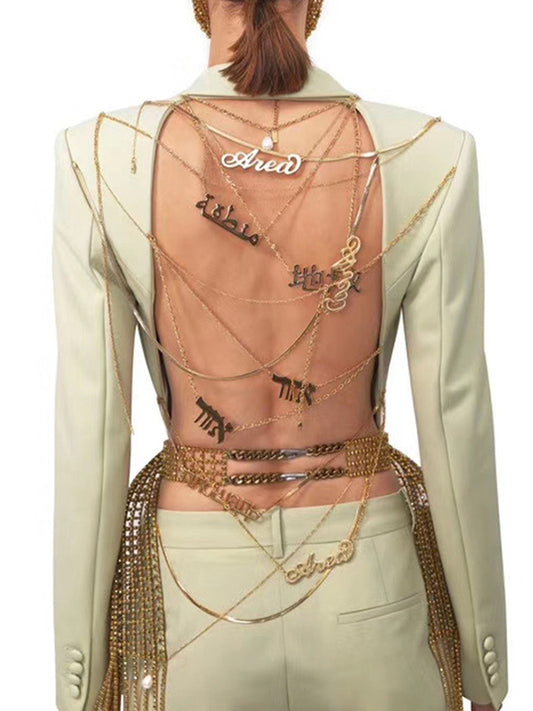 flowersverse Backless Chains Long Sleeves Notched Collar Outerwear Blazer