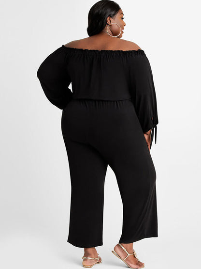 flowersverse Plus Size Off Shoulder Long Sleeve Long Pants Jumpsuits