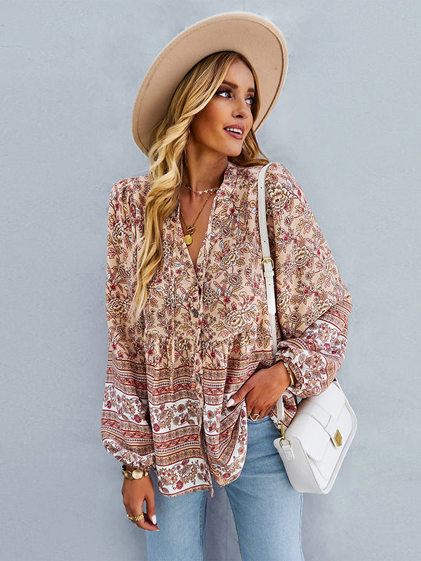 flowersverse Long Sleeve Button Floral Blouse