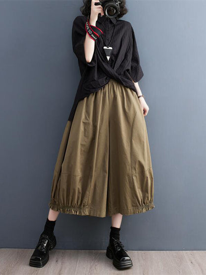 flowersverse Solid Color Split-Joint Ninth Pants Wide Leg Casual Pants Bottoms